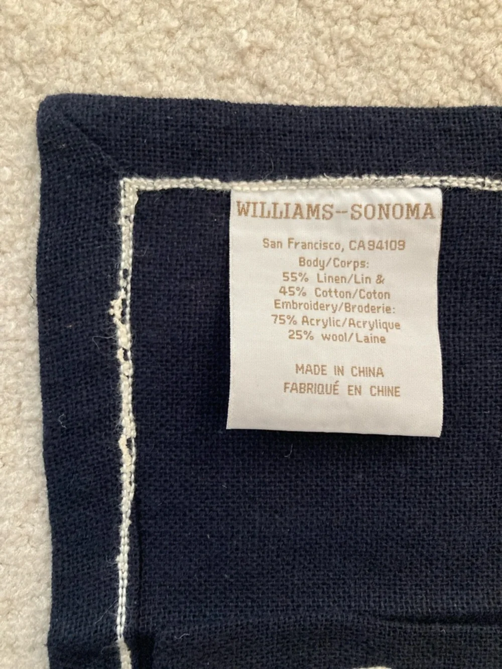 William Sonoma midnight blue autumn crewel linen and cotton napkins - like new